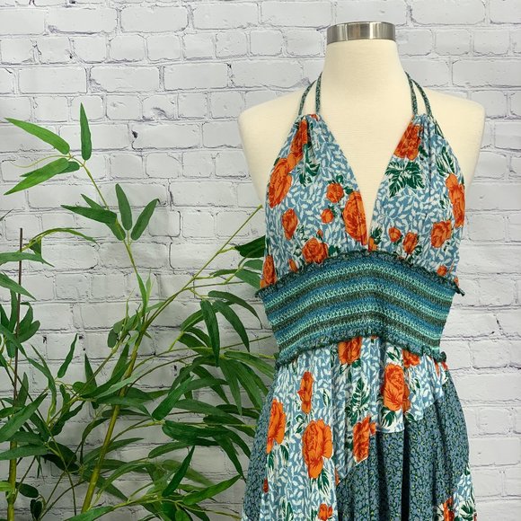 Free People Dresses & Skirts - Free People Blue & White Print Halter Boho Dress